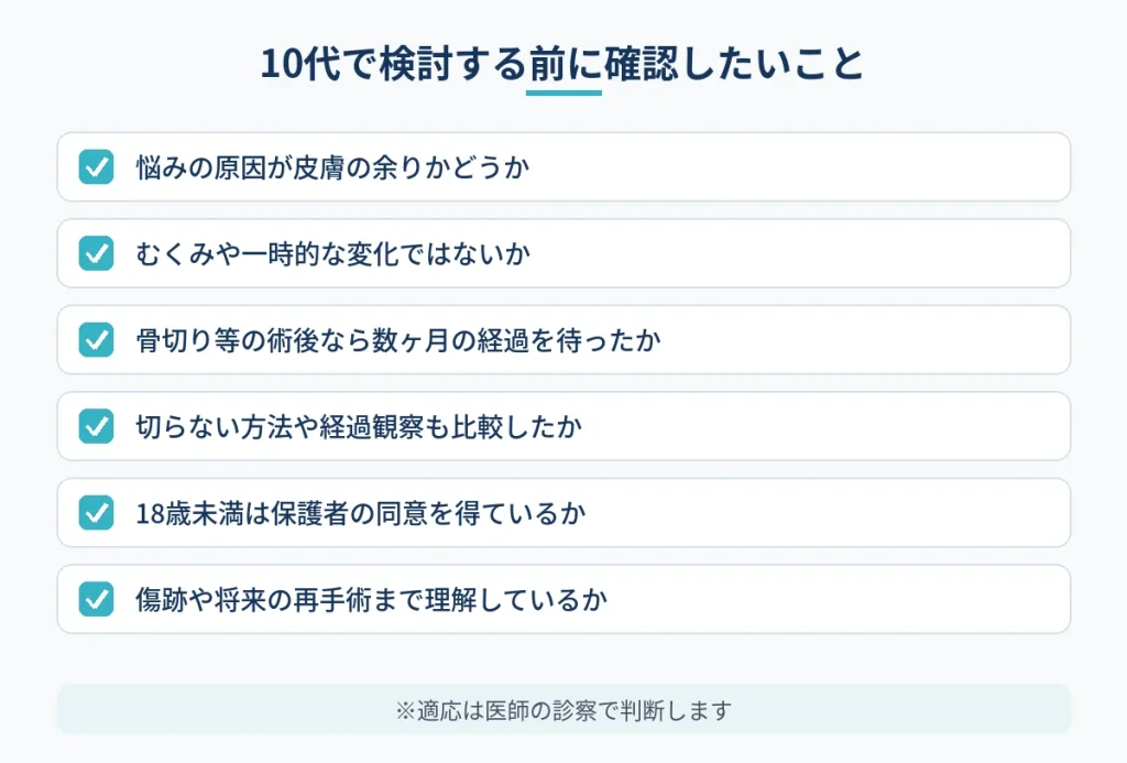 10代で切開フェイスリフトを検討する前に確認したい項目の一覧