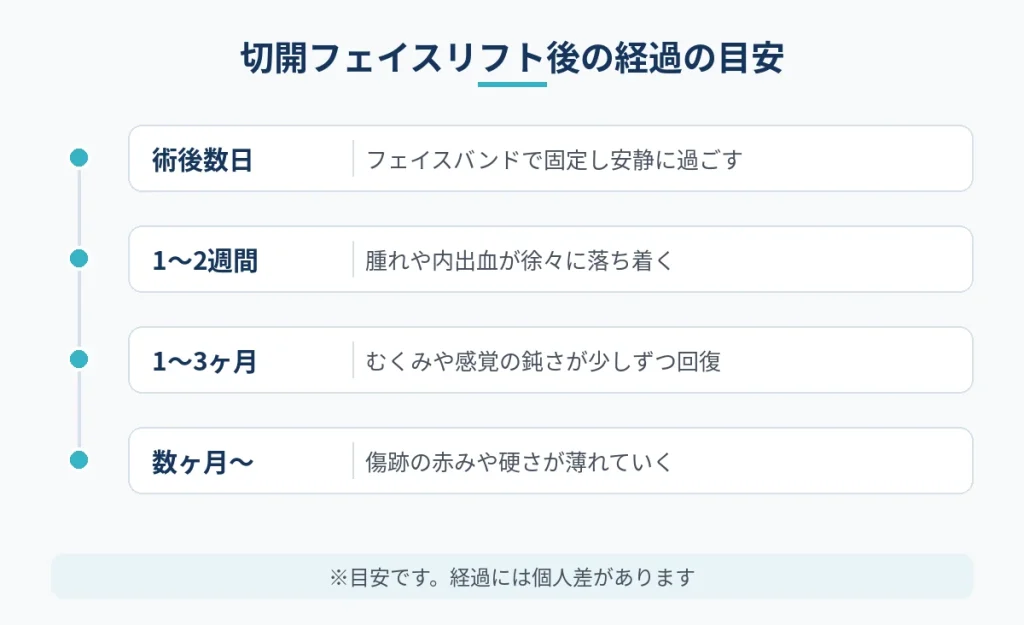 20代で切開フェイスリフトを受けた後の腫れや傷跡の経過の目安