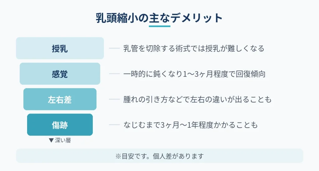 乳頭縮小の主なデメリットである4つのリスクを整理した図