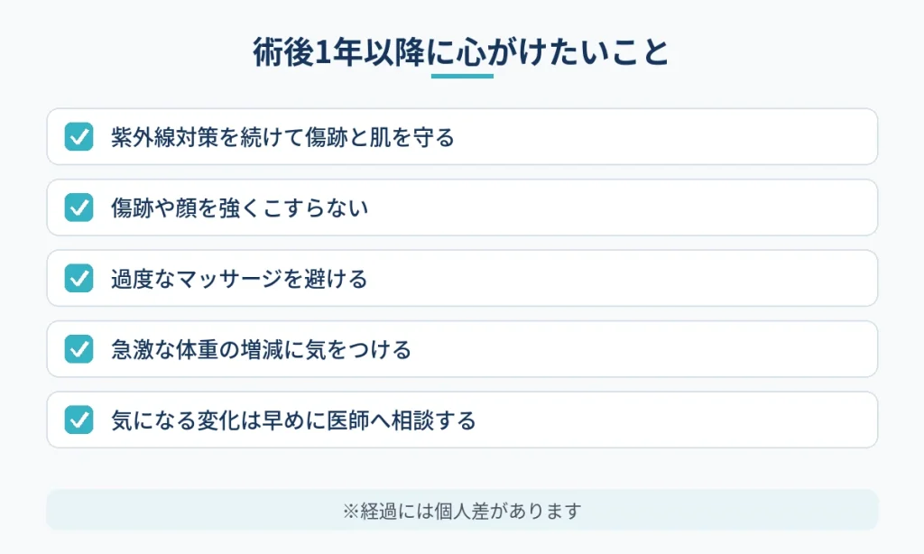 切開フェイスリフトから1年後以降に心がけたい生活のポイント