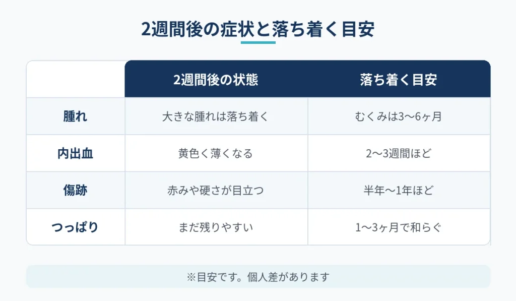 切開フェイスリフト2週間後の症状の状態と落ち着くまでの目安