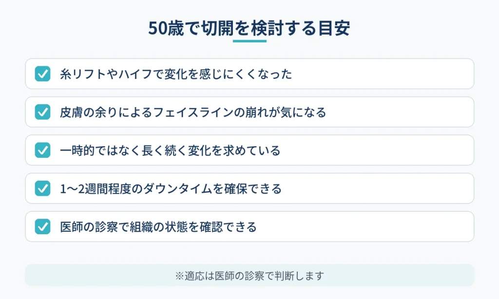 50歳で糸リフトやハイフから切開フェイスリフトへの移行を考える目安