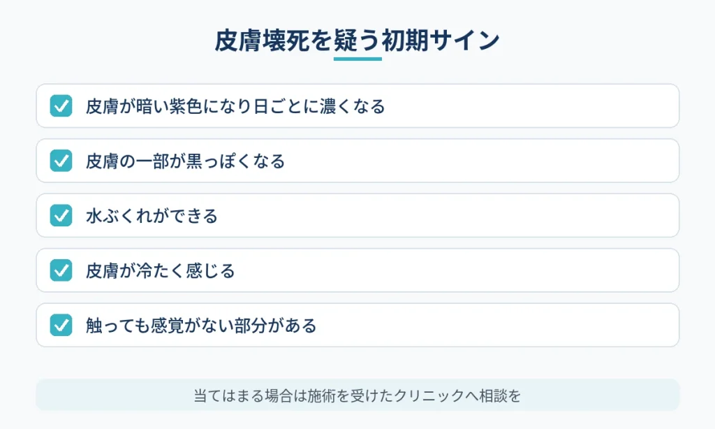 切開フェイスリフト後の皮膚壊死を疑う初期サインのチェックリスト